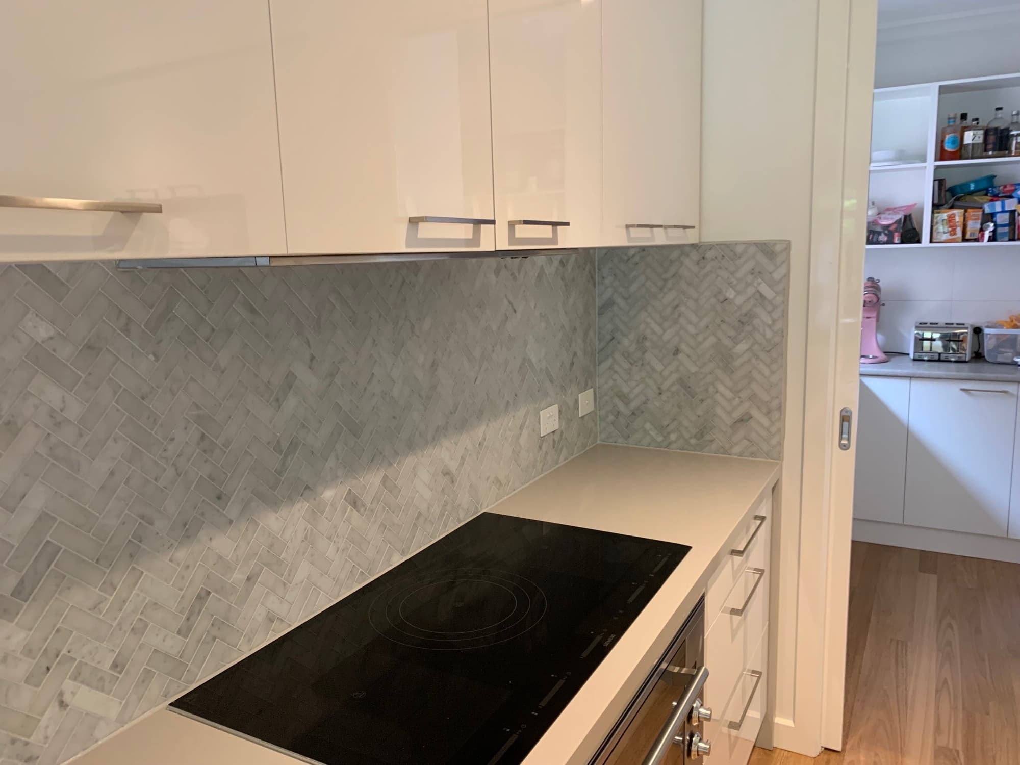 Large format porcelain floor tiling