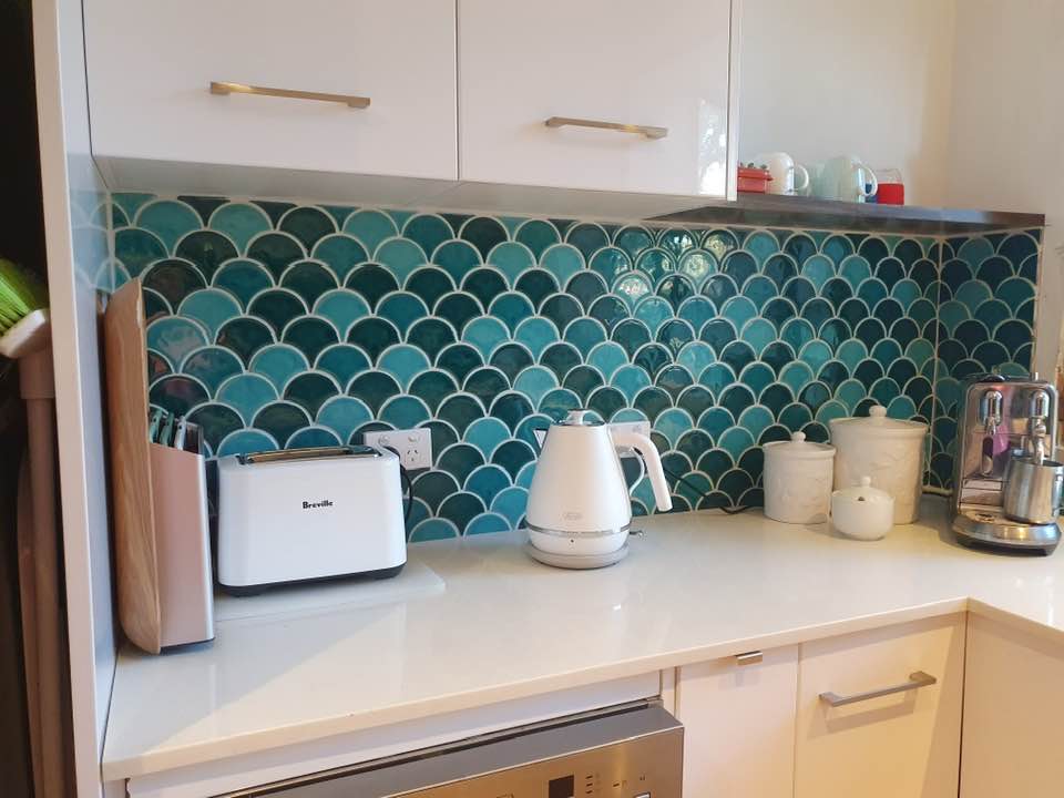 Herringbone kitchen splashback tiling