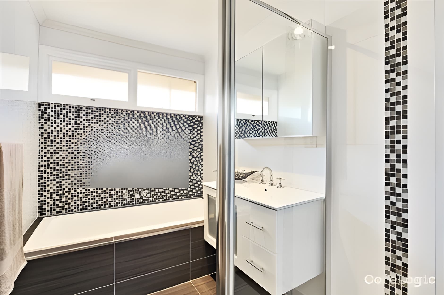 Floor-to-ceiling bathroom tile installation