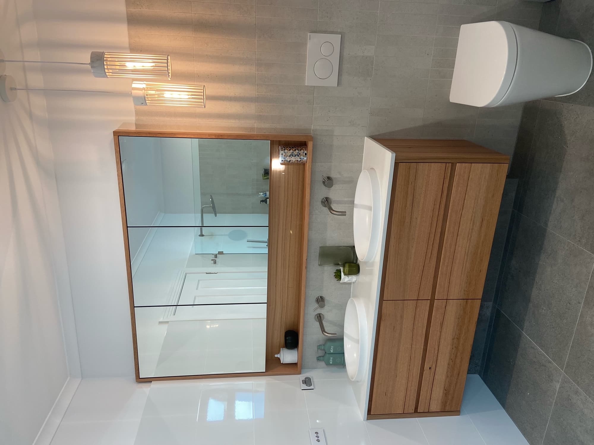 Large format floor tiling in open-plan area
